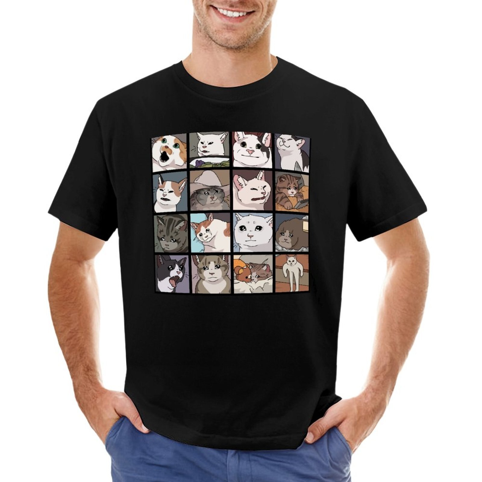 Meme Cats 2.0 그래픽 티셔츠, 오버사이즈 티셔츠, 속건성 티셔츠, 빈티지 남성 티셔츠